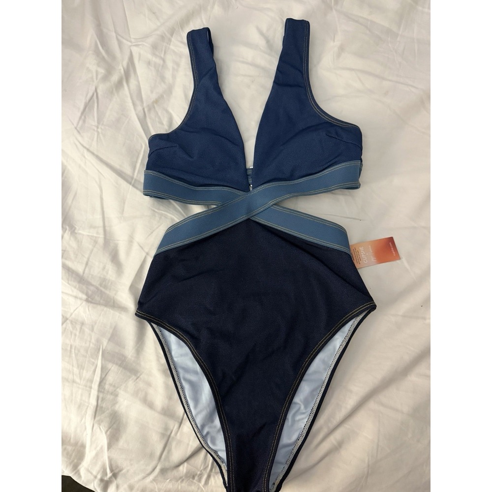 NWT Denim Cupshe X Jojo Womens One Piece Swimsuit Size S - Picture 3 of 5